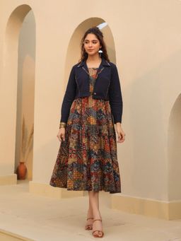 Rain & Rainbow - Ethnic
                  Motifs Printed Fit and Flare Midi Dress with Jacket
                  (Set of 2) - 3