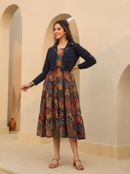 Rain & Rainbow - Ethnic
                  Motifs Printed Fit and Flare Midi Dress with Jacket
                  (Set of 2) - 4
