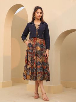 Rain & Rainbow - Ethnic
                  Motifs Printed Fit and Flare Midi Dress with Jacket
                  (Set of 2) - 7