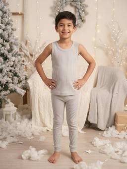 Kanvin - Boys Cotton Round Neck Thermal Set - Grey