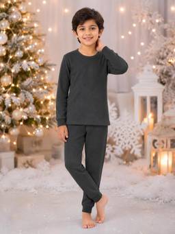 Kanvin - Boys Cotton Round Neck Thermal Set - Grey