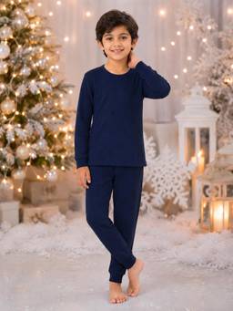 Kanvin - Boys Cotton Round Neck Thermal Set - Navy Blue