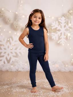 Kanvin - Girls Cotton Round Neck Thermal Set - Navy Blue