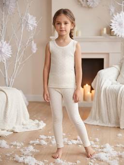 Kanvin - Girls Cotton Round Neck Thermal Set - Off White