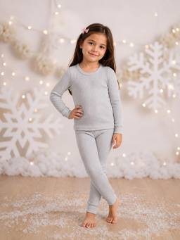 Kanvin - Girls Cotton Round Neck Thermal Set - Grey