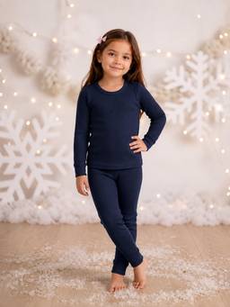Kanvin - Girls Cotton Round Neck Thermal Set - Navy Blue