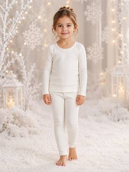 Kanvin - Girls Cotton Round Neck Thermal Set - Off White