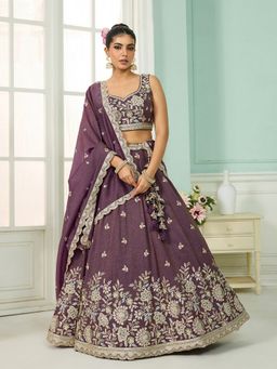 Panchhi - Mauve Embroidered Semi Stitched Lehenga and Unstitched Choli & Dupatta