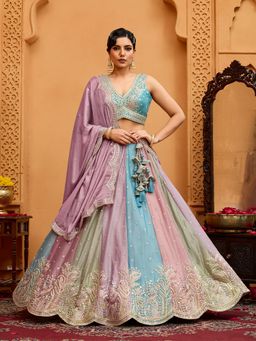 Panchhi - Multicolor Embroidered Semi Stitched Lehenga and Unstitched Choli & Dupatta