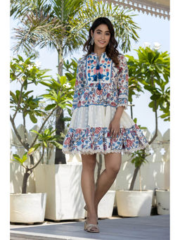 KAFTANIZE - Multi Floral Print Fit and Flare Cotton Dress