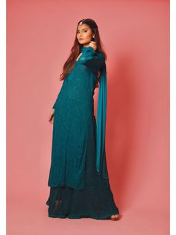 Label Aishwaryrika - Dreamy Teal Chikankari Kurta (Set of 3)