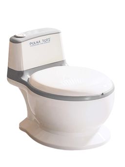 Polka Tots - Fun Flush Kids Potty Seat With Flush Sound & Removable Bowl - Grey (18-24 Months)