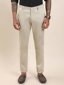Turtle - Cotton Stretch Slim Fit Beige Printed Casual Trouser
