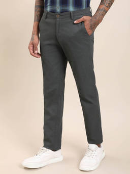 Turtle - Cotton Stretch Slim Fit Grey Solid Casual Trouser