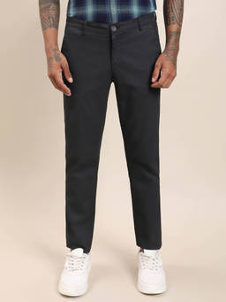 Turtle - Cotton Stretch Slim Fit Black Printed Casual Trouser