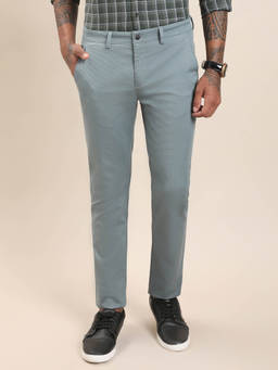 Turtle - Cotton Stretch Slim Fit Grey Textured Casual Trouser