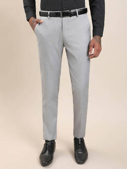 Turtle - Rayon Slim Fit Grey Self Design Formal Trouser
