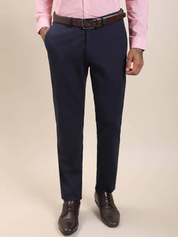 Turtle - Slim Fit Blue Solid Formal Trouser