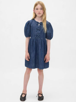 GAP - Girls Puff Sleeve Round Neck Denim Dress