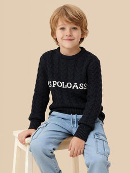 U.S. POLO ASSN. - Kids Boys Cable Knit Logo Regular Fit Sweater - Navy Blue