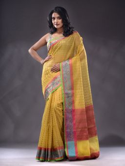 CHARUKRITI - Yellow Resham Kota Handwoven Saree With Unstitched Blouse