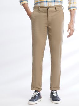 JadeBlue - Men's Beige Slim Fit Cotton Casual Trouser