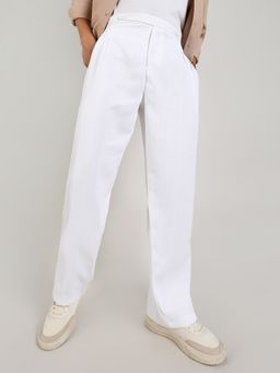 Campus Sutra - Men's Chalk White Tailored Linen-Blend Trouser