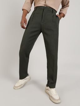 Campus Sutra - Men's Forest Green Textured Graph Check Trouser