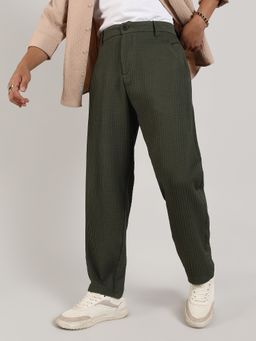 Campus Sutra - Men's Army Green Textured Graph Check Trouser
