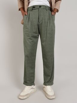 Campus Sutra - Men's Olive Green Tailored Heathered Trouser