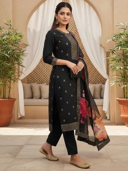 Vaamsi - Blue Ajrakh Printed Straight Kurta with Pant and Dupatta