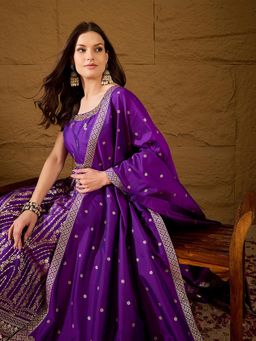 Vaamsi - Women Purple Silk Blend Anarkali Kurta With Churidar & Dupatta