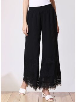 Lakshita - Charcoal Black Solid Flared Hem Palazzo