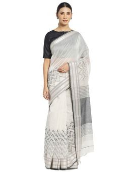 Fabindia - Cotton Silk Hand Block Printed Sari (Off White)