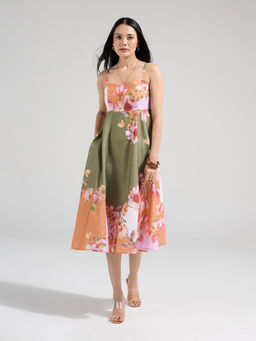 Twenty Dresses by Nykaa Fashion - Multicolor Floral Shoulder Straps Fit and Flare Midi Dress