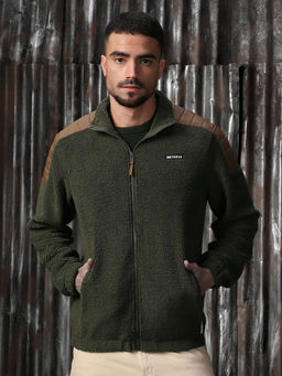 High Star - Men Green Polyester Oversized Fit Collar Full Sleeves Jacket