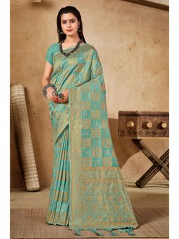 EXCLUSIVA - Sea Green Banarasi Saree with Unstitched