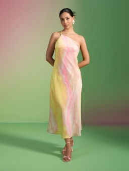 RSVP by Nykaa Fashion - Multicolour Ombre One Shoulder Strappy Midi Dress