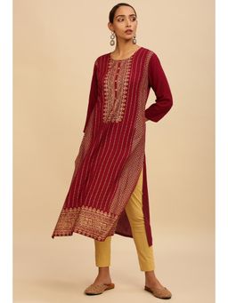 Soch - Maroon Rayon Kurta with Printed Designs