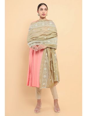 Snuggle Spot Women's Cotton Embroidered Dupatta (Gold, Length: 2.25 to 2.50 Mtr)