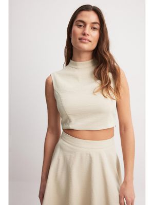 NA-KD Mock Neck Top-Light Beige
