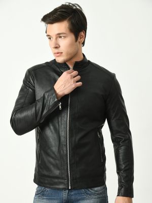 Buy TBOJ Men Solid Leather Jacket - Black (XS) Online