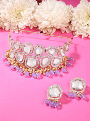 Buy Zaveri Pearls Purple Beads Drop Kundan Bridal Choker Necklace