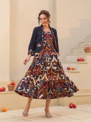 Rainbow Patter Abstract Design Casual One Piece Dress Knee Length for Women main image 0