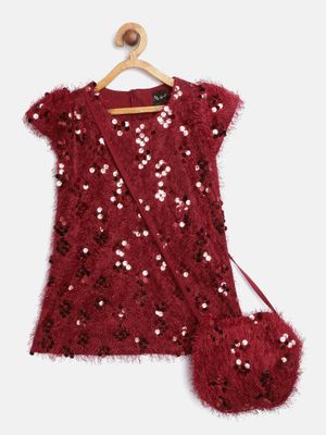 Bella Moda Fit And Flare Cap Sleeve Printed Party Wear Dress - Maroon (Set of 2)