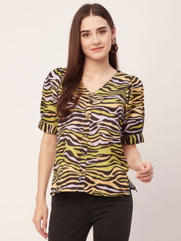 Moomaya - Women Casual Summer Printed Multi-Color Top