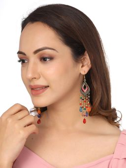 Yellow Chimes - Gold Tone Boho Multicolor Beaded Drop Dangler Earring