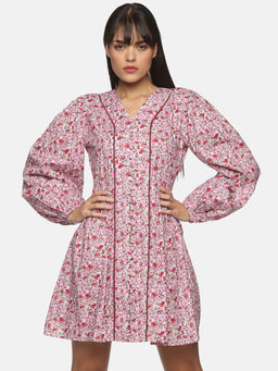 IS.U - Long Balloon Sleeve Multi Colour Short Dress