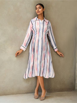 Dora Dori - Multi-Color Cinched Waist Printed Shirt Dress