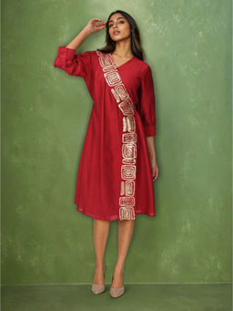 Dora Dori - Maroon Angrakha Style Embellished Dress